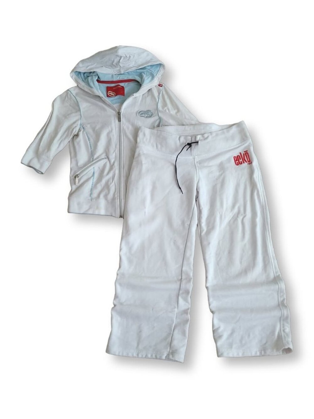 Echo Red Blue White 3/4 Sleeve Zip Hoodie Capri Tracksuit Matching Set (S)